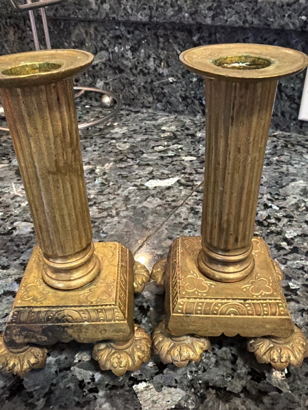 Antique Late 1800s-Early 1900s Gothic Brass Candle Holders